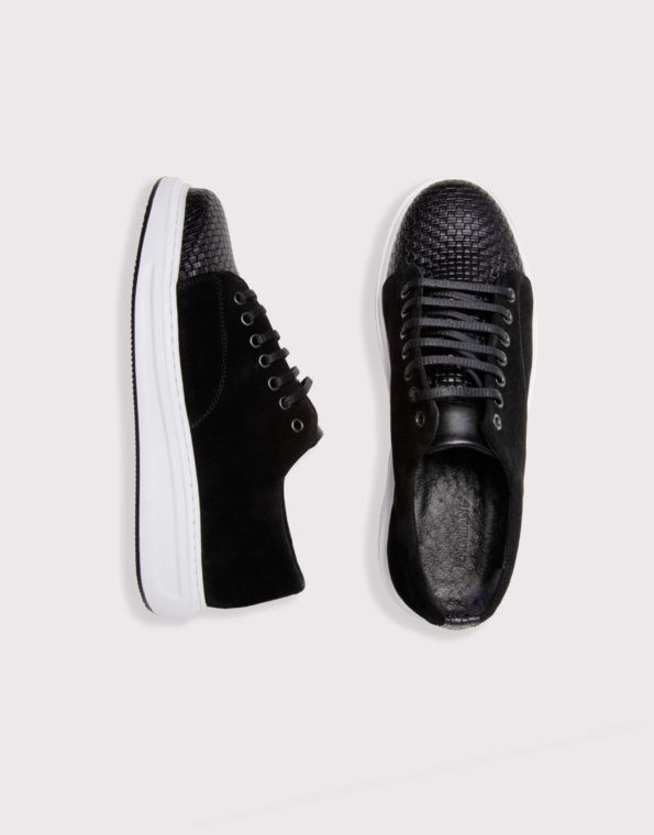 Ανδρικό Δερμάτινο Sneaker με Καστόρι – Μαύρο