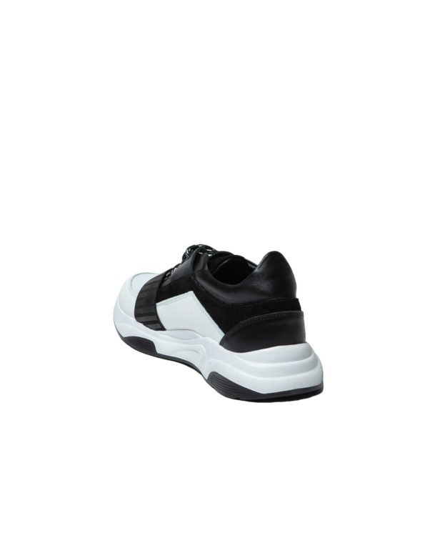 Ανδρικό Ασπρόμαυρο Δερμάτινο Sneaker, Λεπρομέρεια Μαύρο Λάστιχο