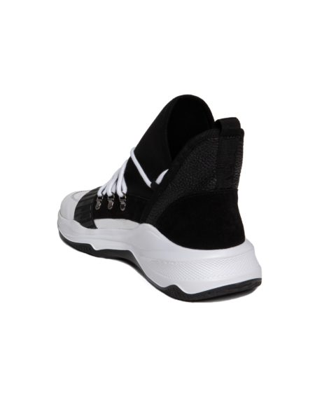 Ανδρικό Ασπρόμαυρο Δερμάτινο Sneaker, Λεπτομέρεια Neoprene ύφασμα
