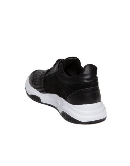 Ανδρικό Total Black Δερμάτινο Sneaker, Λεπρομέρεια Μαύρο Λάστιχο