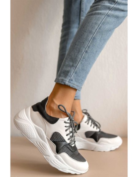 Γυναικείο Δερμάτινο Sneaker Άσπρο/Μαύρο