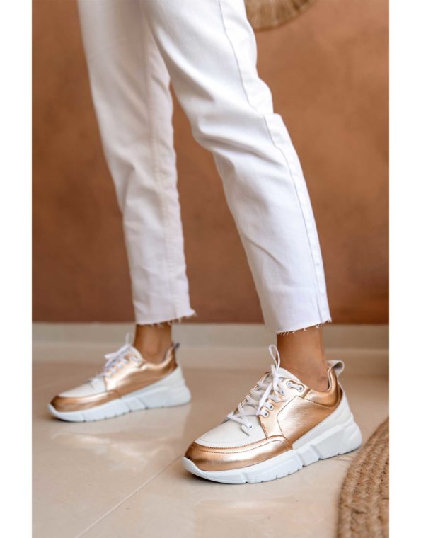 Γυναικείο Δερμάτινο Sneaker Rose Gold