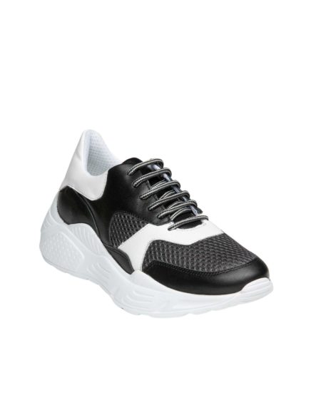 Γυναικείο Δερμάτινο Sneaker Μαύρο/Άσπρο