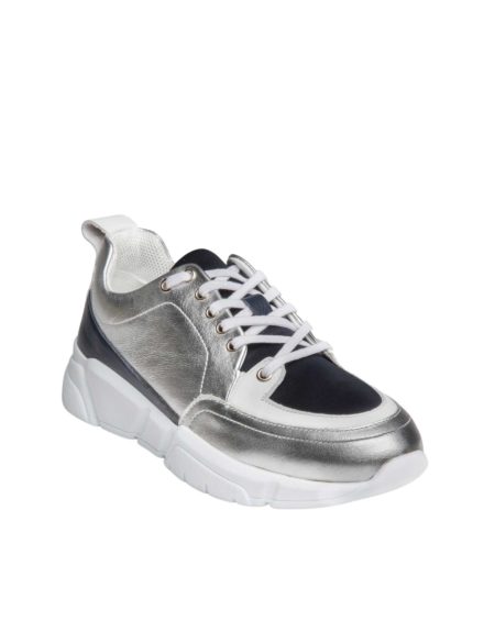 Women's Leather Sneakers Silver Blue (2111 White/Silver Blue)