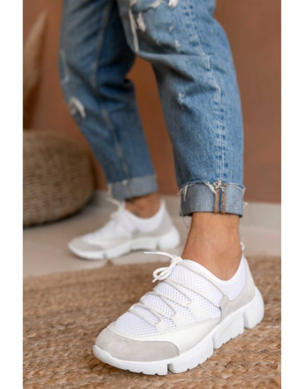 Ανδρικά Sneakers Υφασμάτινα Με Κορδόνια Αθλητικού Τύπου – Λευκά
