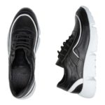 Ανδρικό Μαύρο Δερμάτινο Sneaker με Λευκό Ρέλι