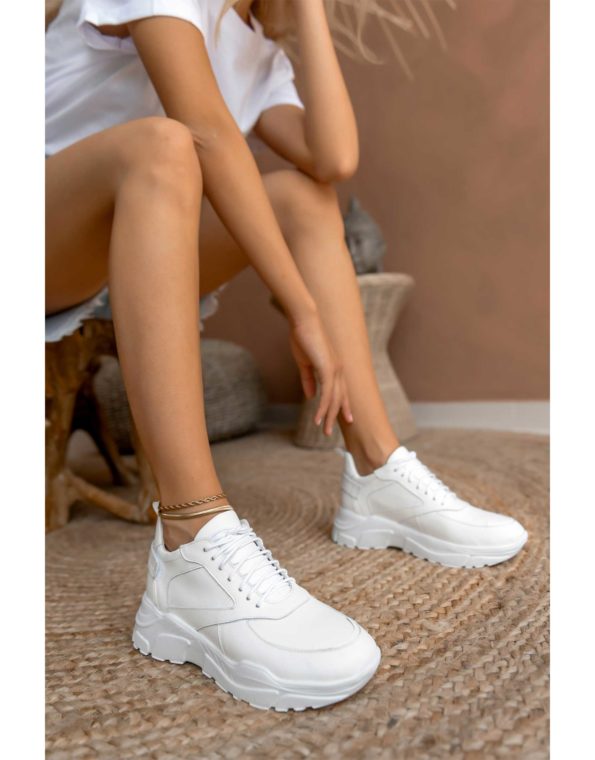 Γυναικείο Δερμάτινο Λευκό Sneaker