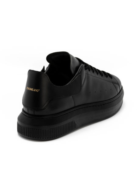 Ανδρικά Δίπατα Δερμάτινα Sneakers Μαύρα - (462214-2 Black)