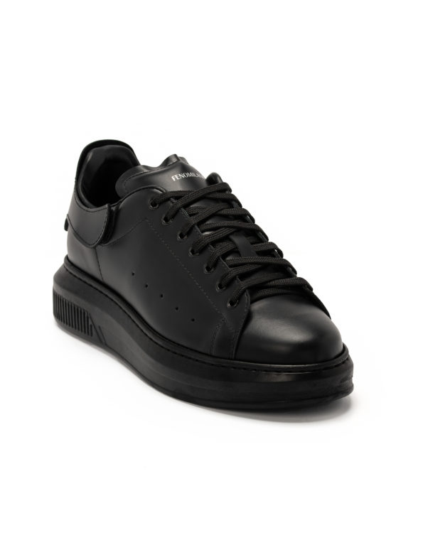 Men's Biped Total Black Leather Sneakers - (462214-2 T. Black)