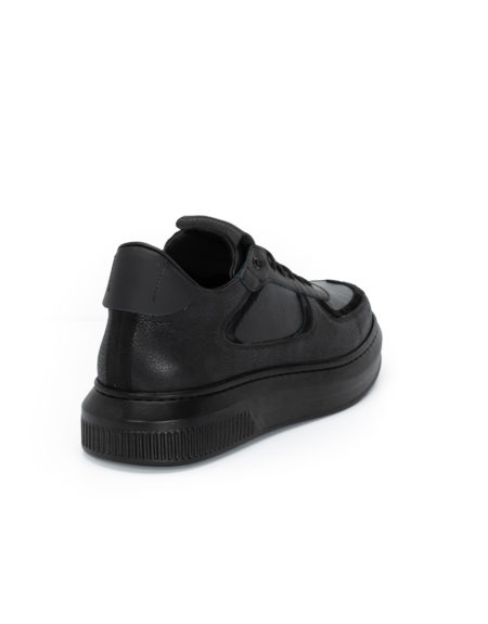 Ανδρικά Δερμάτινα Δίπατα Sneakers Μαύρα - (2222 T. Black)