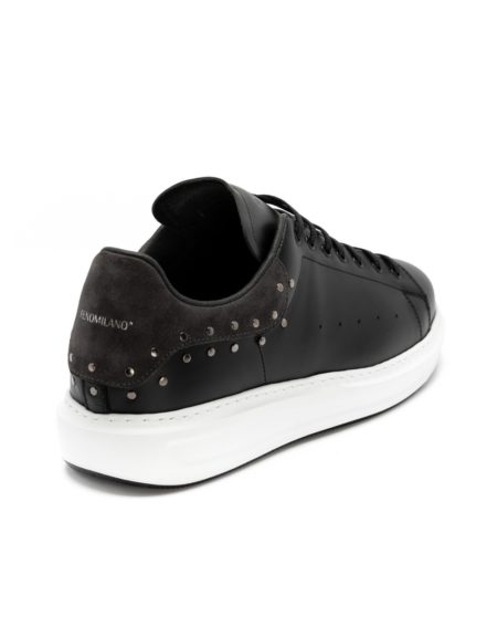 Men's Leather Sneakers with Silver details - ( 462214-1 Black)