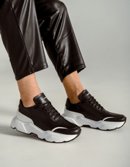 Ανδρικά Δερμάτινα Sneakers Με Λευκή Σόλα Μαύρα - (2227)