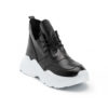 Γυναικεία Δερμάτινα Sneakers με Κορδόνι Λάστιχο Και Λευκή Σόλα (2869 Black)
