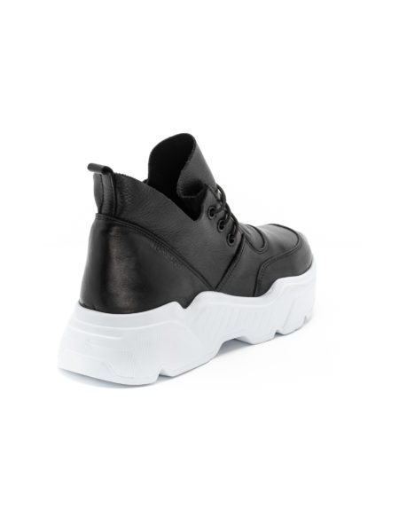 Women's Leather Sneakers with Rounded Cords (2869 Black)
