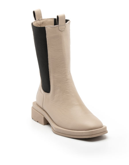 Women Leather Boots with side stretch Beige - (3045 Beige)