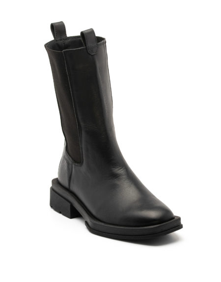 Women's Leather Boots with Side Stretch - (3045 Black)