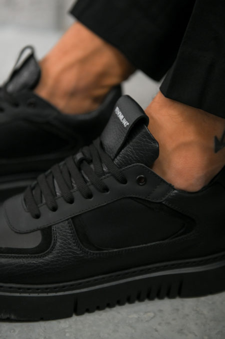Ανδρικά Δερμάτινα Sneakers Μαύρα - (2222 T. Black)