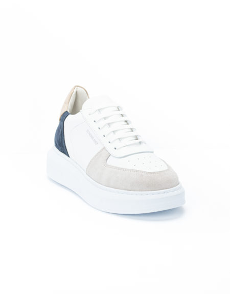 Men's Leather Sneakers Tricolor - (2238 White-Ice-Blue)