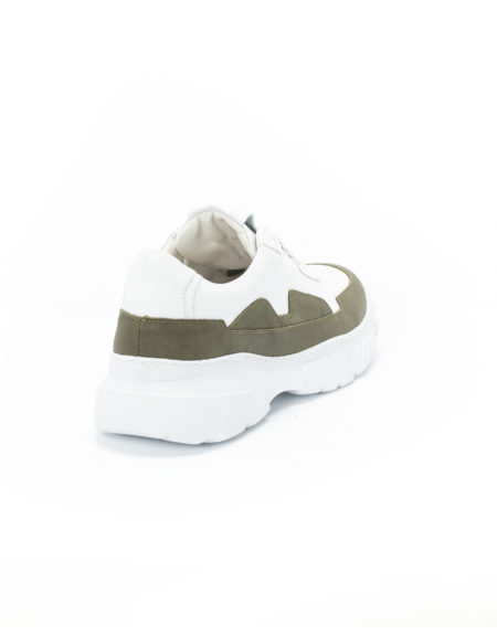 Ανδρικά Δερμάτινα Sneakers Λευκά Με Λαδί Λεπτομέρεια - (2230 White-Olive)