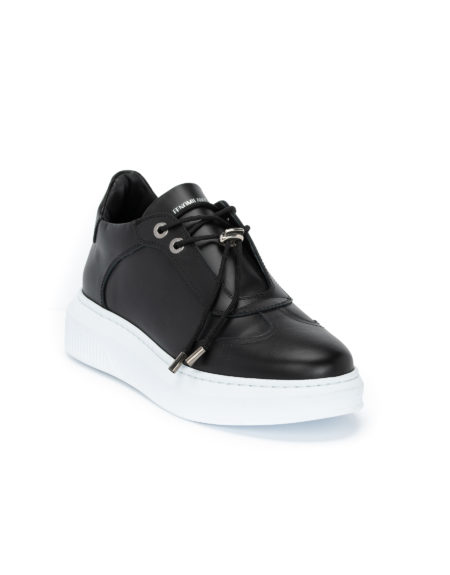 Ανδρικά Δερμάτινα Sneakers Με Κορδόνι Μαύρα - (2245 Black)