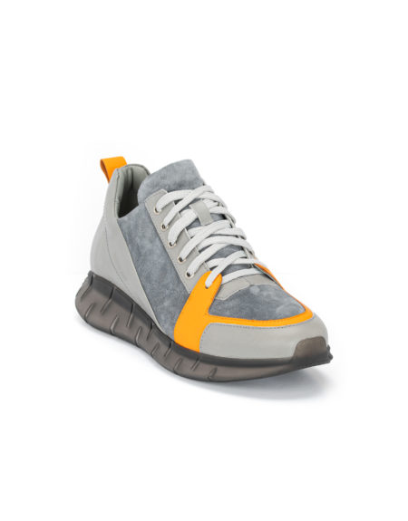 Ανδρικά Δερμάτινα Sneakers Με Αερόσολα Γκρι - (2948 - Grey/Orange)