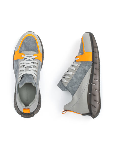 Ανδρικά Δερμάτινα Sneakers Με Αερόσολα Γκρι - (2948 - Grey/Orange)