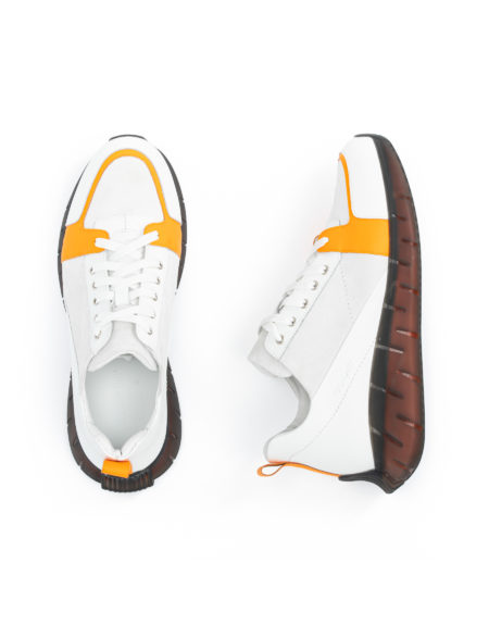 Ανδρικά Δερμάτινα Sneakers Με Αερόσολα Λευκά - (2948 - White/Orange)
