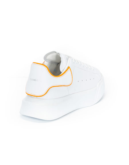 Men's Leather Sneakers With Velcro White - (462214-3 White/Orange)