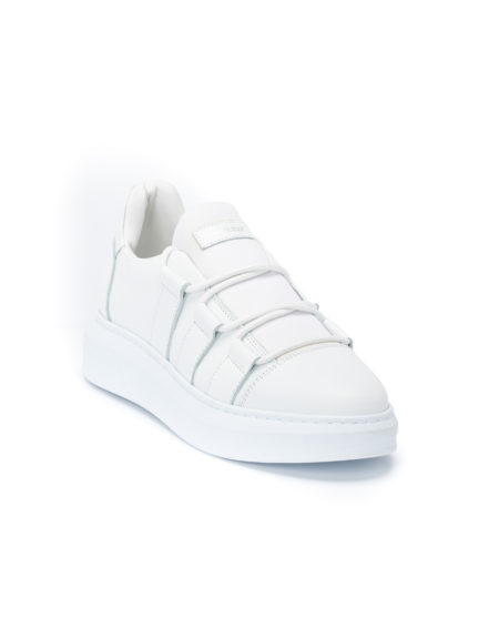Ανδρικά Δερμάτινα Sneakers Με Λάστιχο Λευκά - (2243 Off White)