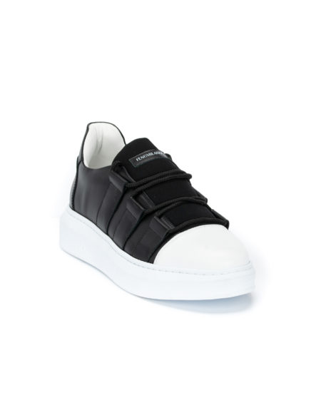 Ανδρικά Δερμάτινα Sneakers Με Λάστιχο Λευκά - (2243 Black/White)