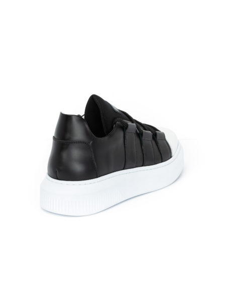 Ανδρικά Δερμάτινα Sneakers Με Λάστιχο Λευκά - (2243 Black/White)