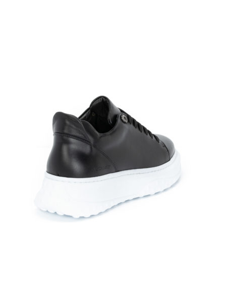 Ανδρικά Δερμάτινα Sneakers Δίπατα Μαύρα (108-2 Black)