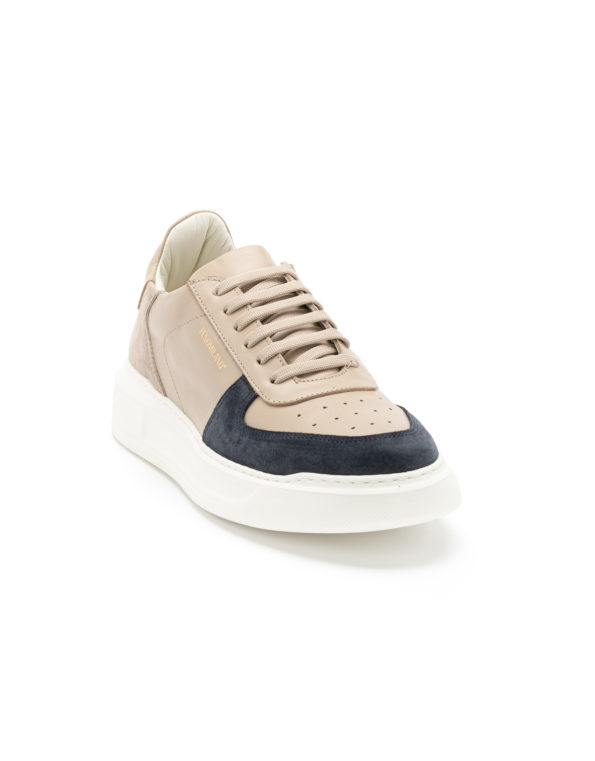 mens leather sneakers beige blue code 2238 fenomilano