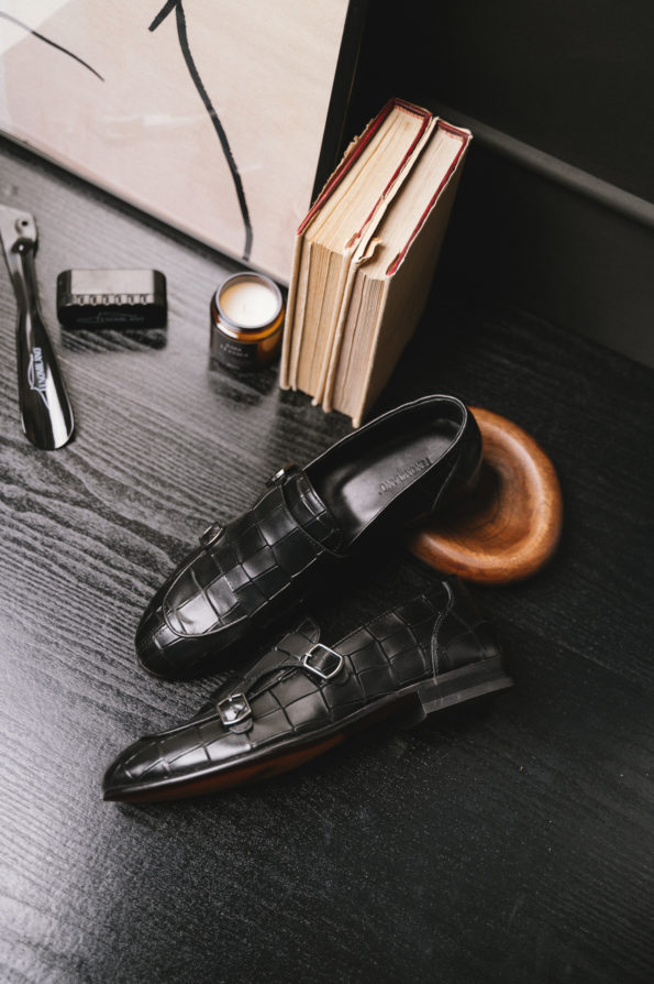 andrika klassika monk cheiropoiita loafers black croco kl2416 fenomilano