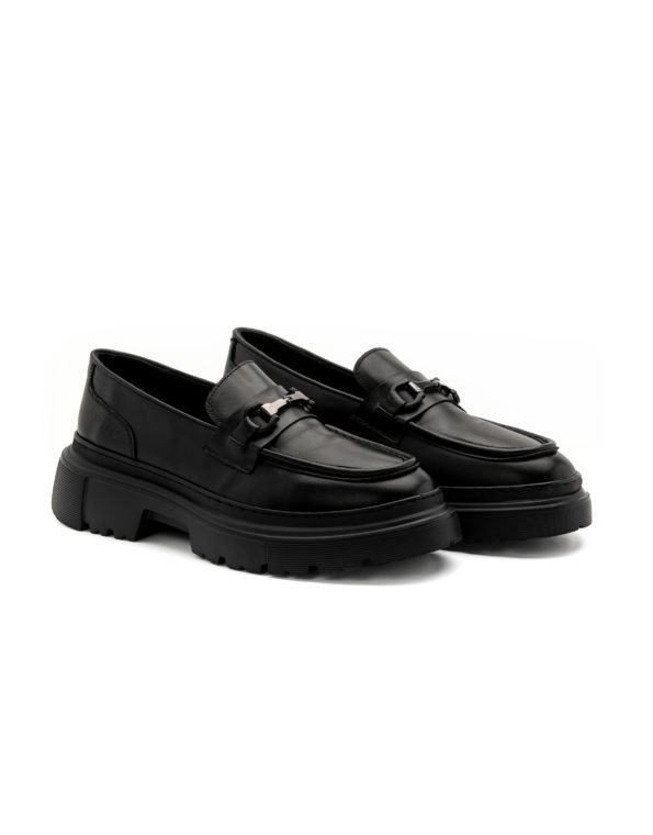 mens leather total black loafers buckle code 3075 fenomilano