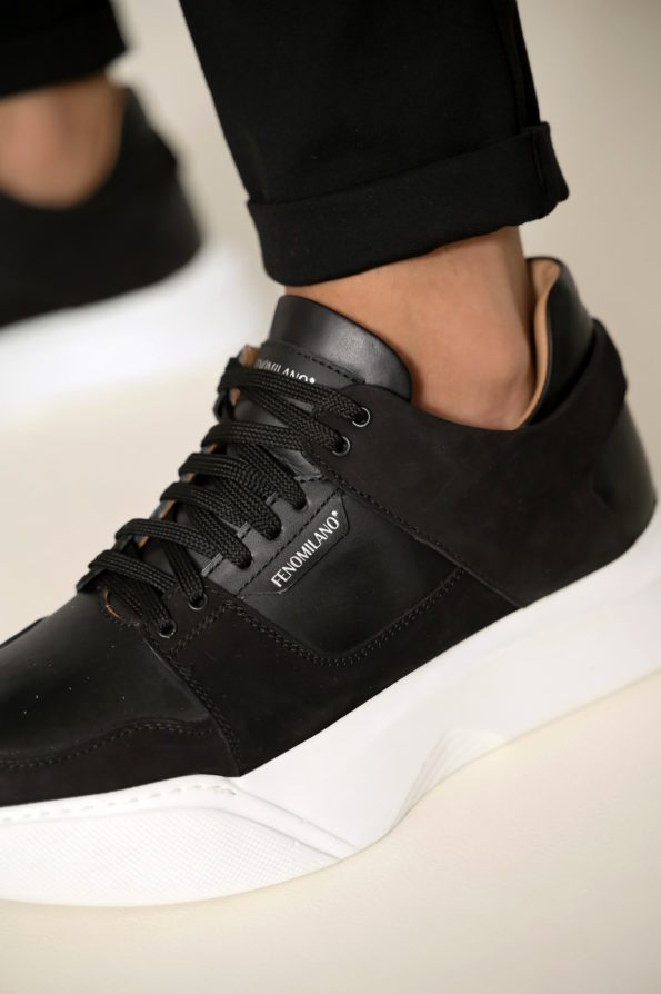 mens leather sneakers black code 2325 fenomilano