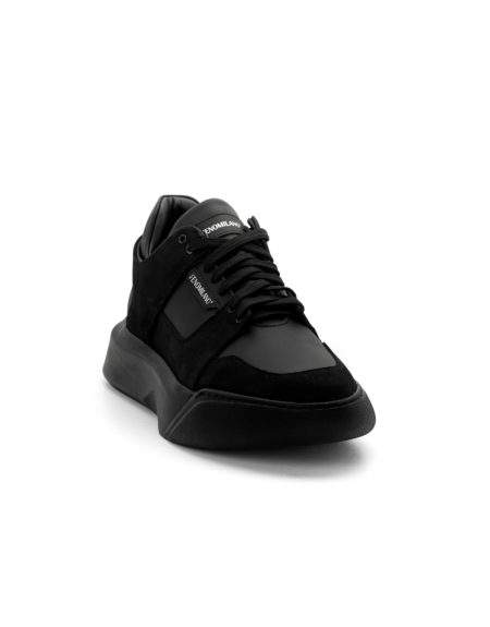 mens leather sneakers total black code 2325 fenomilano