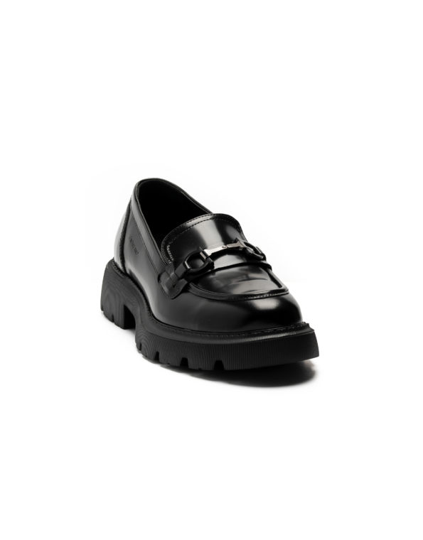 mens shoes leather shiny loafers total black code 3075-2 fenomilano