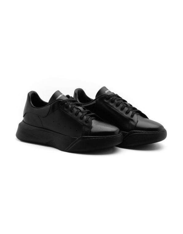 mens leather biped sneakers total black shiny code 2317-6 fenomilano