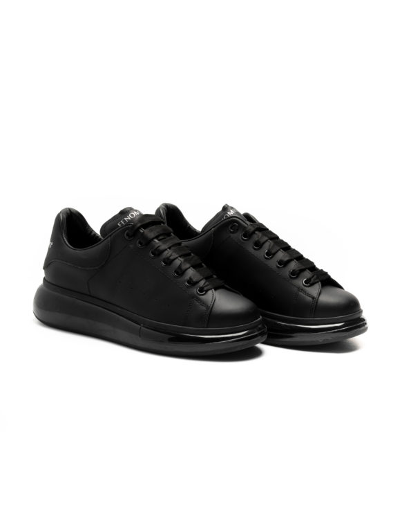 mens leather sneakers total black rubber sole code 2301 fenomilano