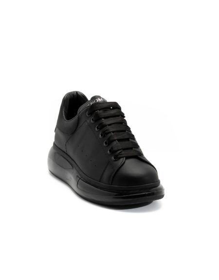 mens leather sneakers total black rubber sole code 2301 fenomilano