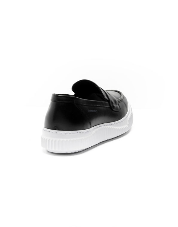 mens leather loafers black white sole code 3075-1 fenomilano