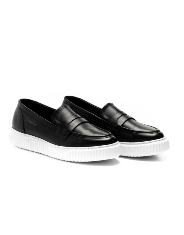 mens leather loafers black white sole code 3075-1 fenomilano