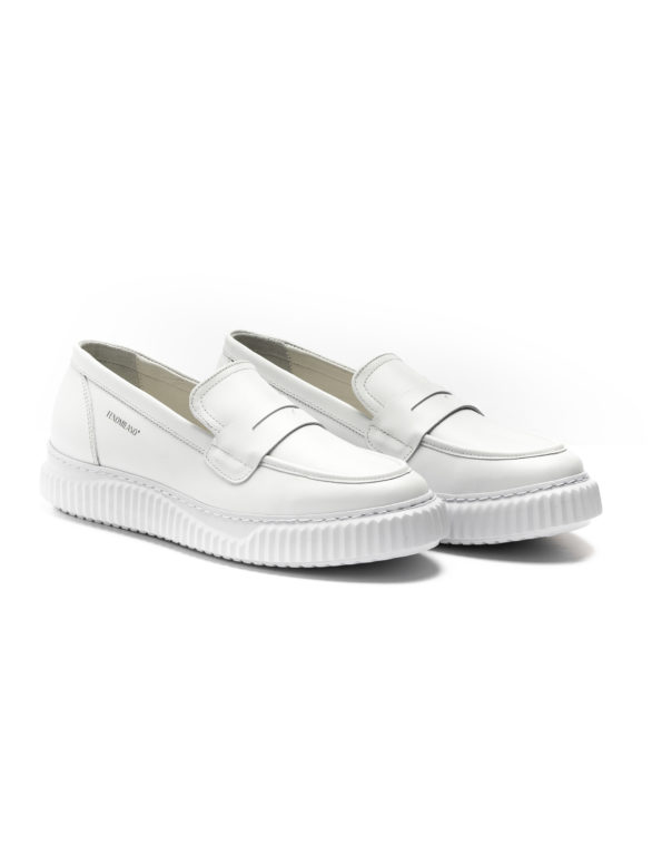 mens leather loafers total white code 3075-1 fenomilano
