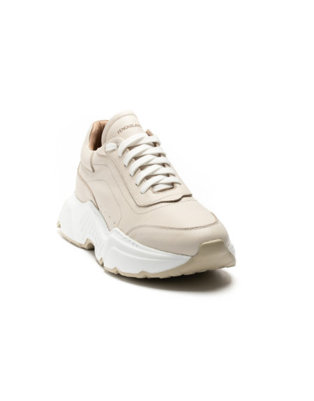mens leather sneakers beige chunky sole code 2227-1 fenomilano