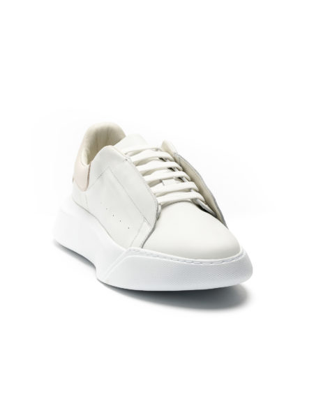 mens leather sneakers white beige chunky sole code 2317-4 fenomilano