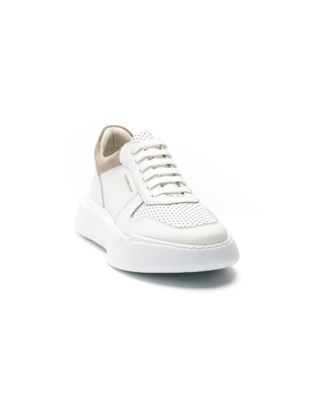 mens leather sneakers white beige chunky sole code 2404 fenomilano