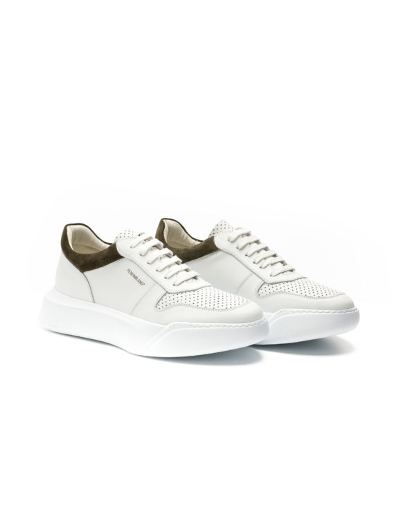 mens leather sneakers white khaki chunky sole code 2404 fenomilano