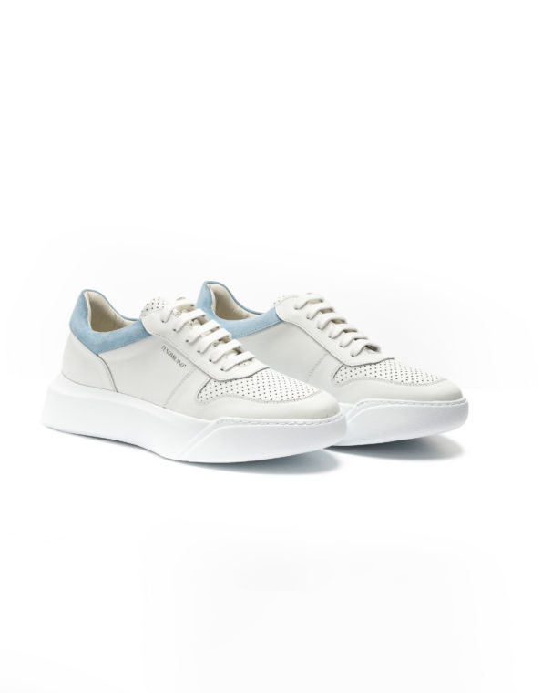 mens leather sneakers white light blue chunky sole code 2404 fenomilano