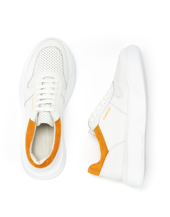 mens leather sneakers white orange chunky sole code 2404